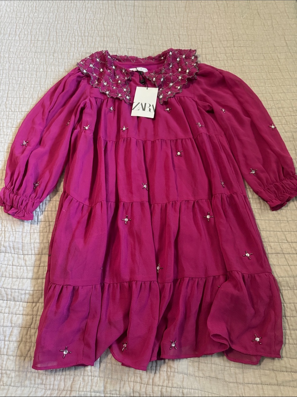 Zara Fuchsia Beaded Tiered Dress for Girls